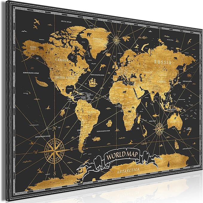 artgeist Pinboard World Map 35x24 in - Cork Board & Canvas Print Wall Art 1 pcs Memoboard with 50 Pins Noticeboard Message Board Image Picture Home Decor Travel Map Map of The World k-A-0490-p-a